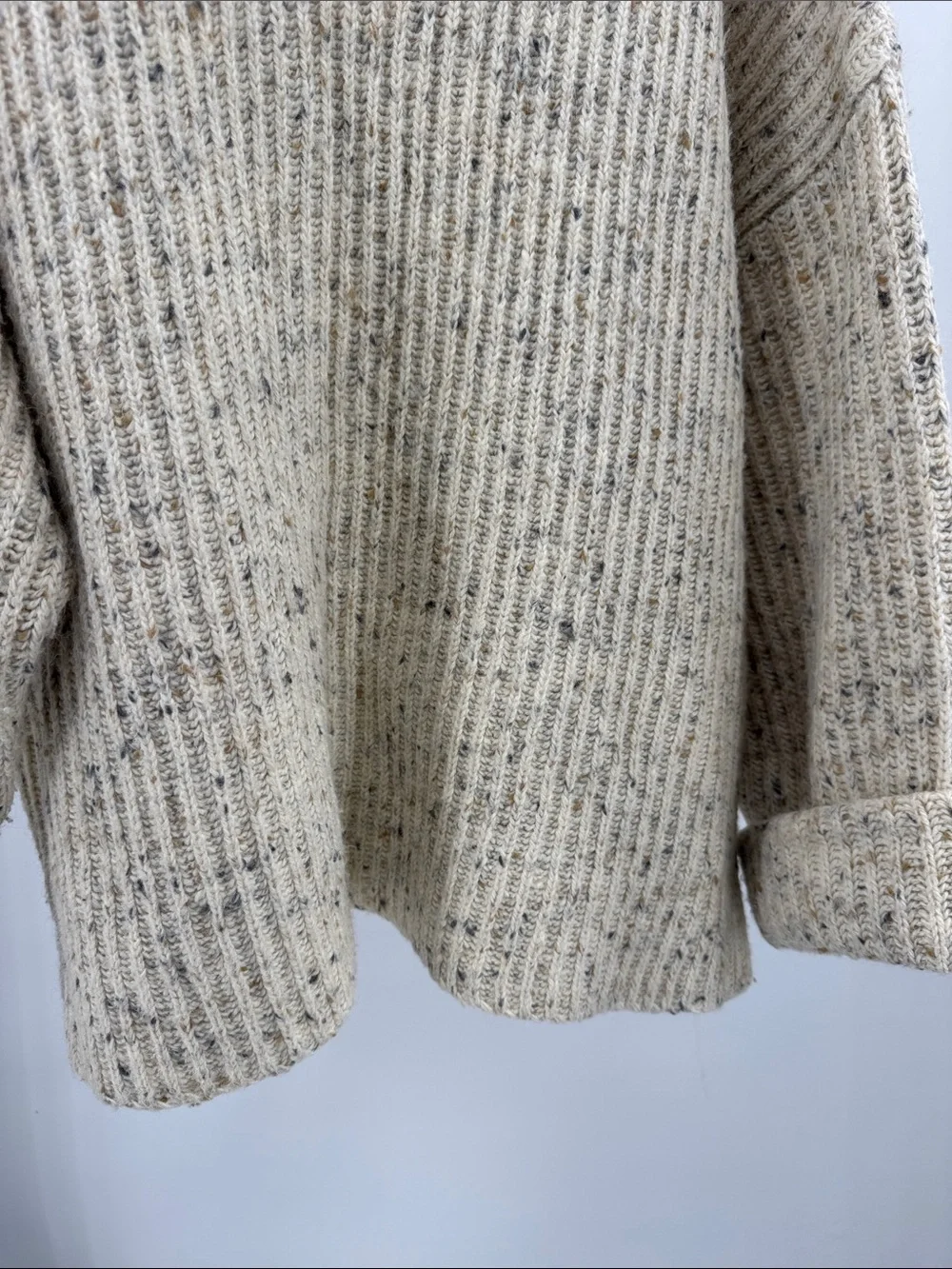 Paris Sport Club vintage Speckled Cream Ribbed Turtleneck Sweater chunky M wool
